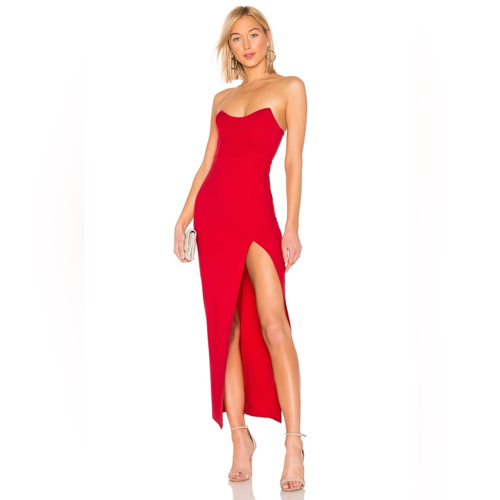 Superdown Ryleigh Strapless Ankle Length Dress in Red